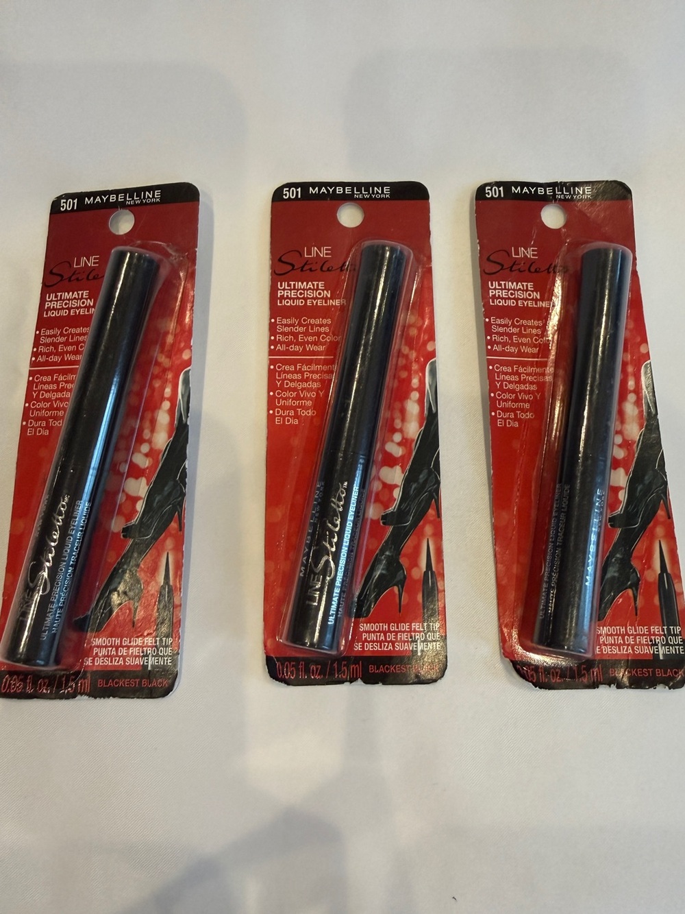 LOT OF 3 Maybelline Line Stiletto Liquid Eyeliner 501 Blackest Black NIB/NOS